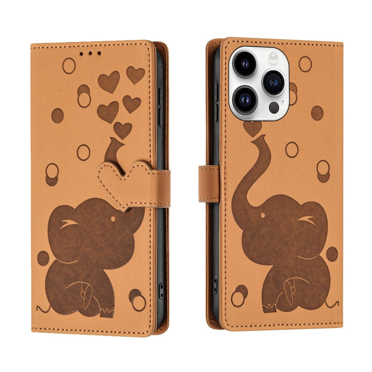 Cartoon Elephant Embossed Leather Phone Case, For iPhone 15 Pro Max, For iPhone 15 Pro, For iPhone 15 Plus, For iPhone 15