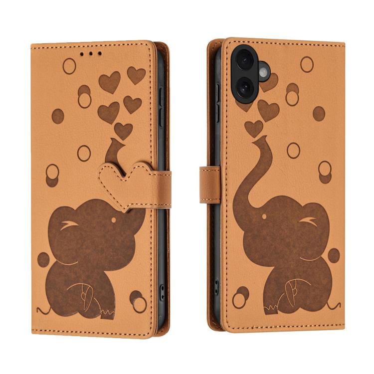 Cartoon Elephant Embossed Leather Phone Case, For iPhone 17 Pro Max, For iPhone 17 Pro, For iPhone 17, For iPhone Air