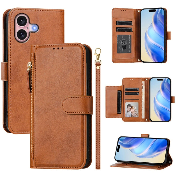 Multi-Card Slots Zipper Wallet Leather Phone Case, For iPhone 16, For iPhone 15 Pro Max, For iPhone 15 Pro, For iPhone 15 Plus