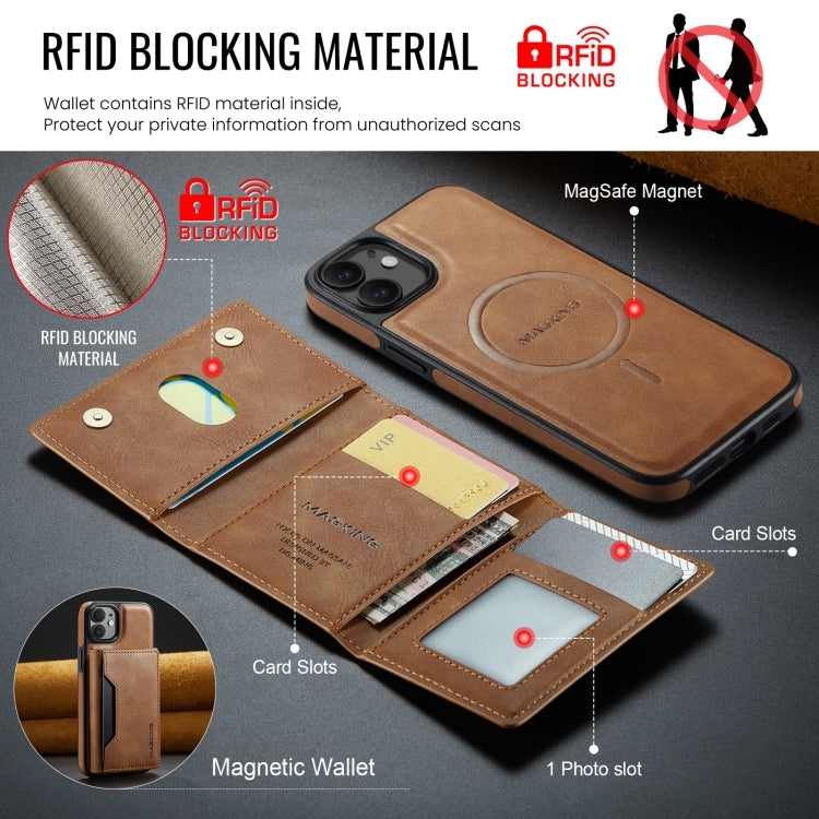 For iPhone 12 / 12 Pro MAGKING K2 Series MagSafe RFID Card Bag Detachable Phone Case(Brown)