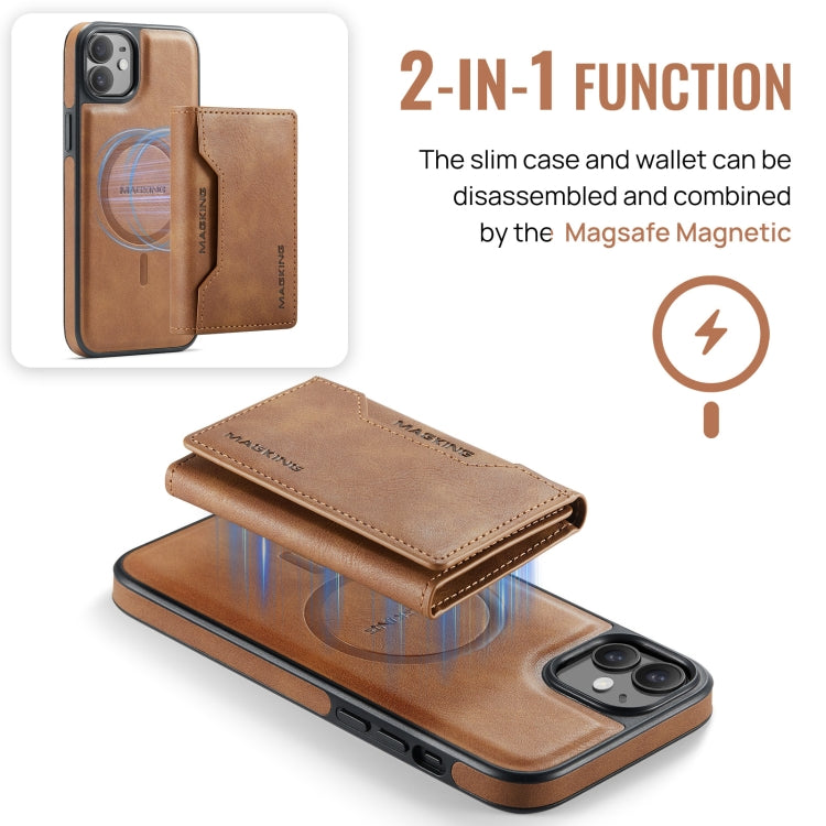 For iPhone 12 / 12 Pro MAGKING K2 Series MagSafe RFID Card Bag Detachable Phone Case(Brown)