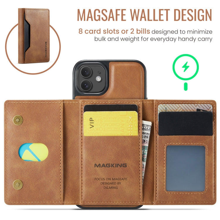 For iPhone 12 / 12 Pro MAGKING K2 Series MagSafe RFID Card Bag Detachable Phone Case(Brown)