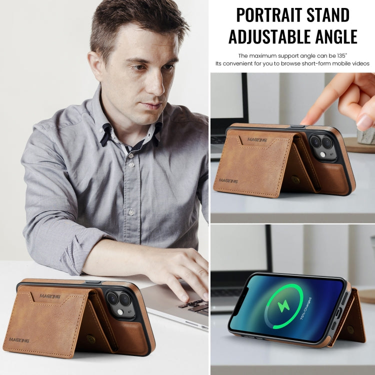 For iPhone 12 / 12 Pro MAGKING K2 Series MagSafe RFID Card Bag Detachable Phone Case(Brown)