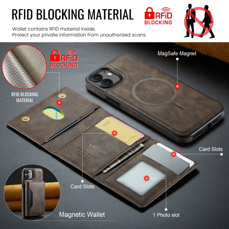 For iPhone 12 / 12 Pro MAGKING K2 Series MagSafe RFID Card Bag Detachable Phone Case(Coffee)