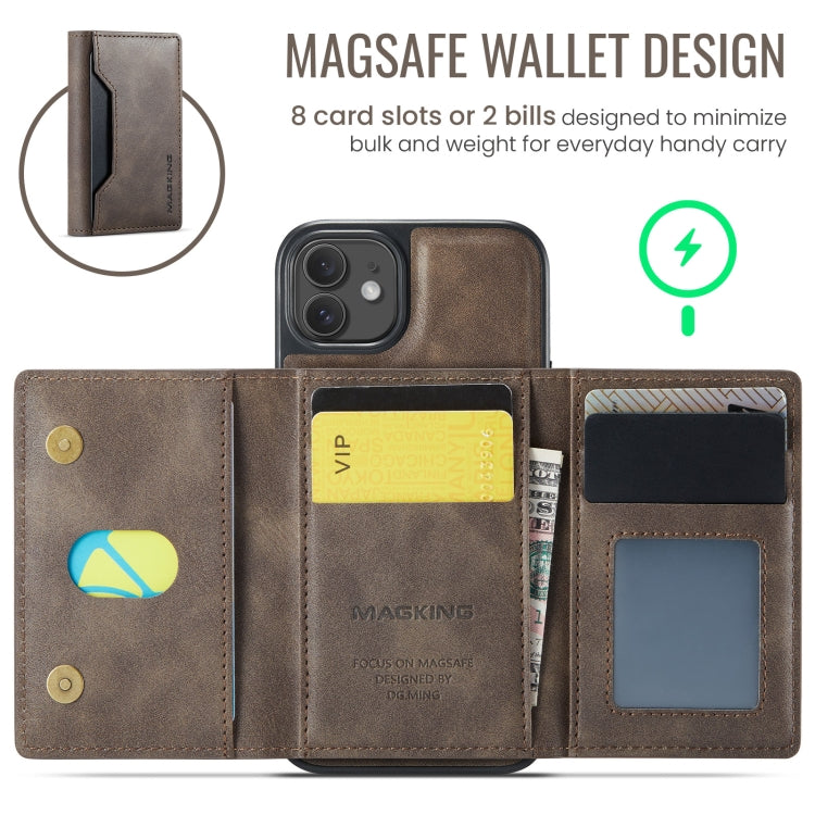 For iPhone 12 / 12 Pro MAGKING K2 Series MagSafe RFID Card Bag Detachable Phone Case(Coffee)