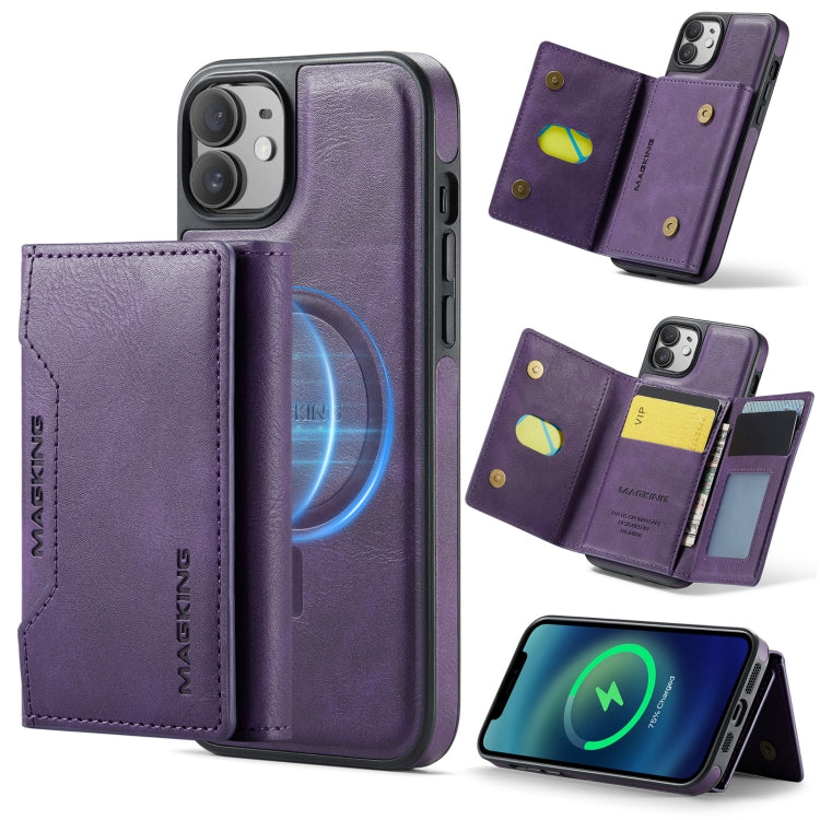 For iPhone 12 / 12 Pro MAGKING K2 Series MagSafe RFID Card Bag Detachable Phone Case(Purple)