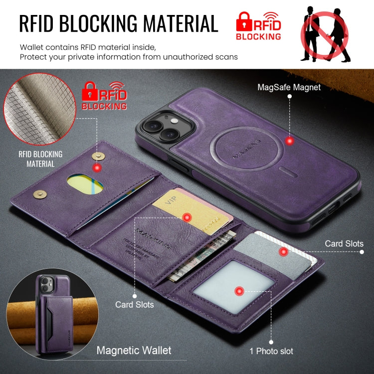 For iPhone 12 / 12 Pro MAGKING K2 Series MagSafe RFID Card Bag Detachable Phone Case(Purple)
