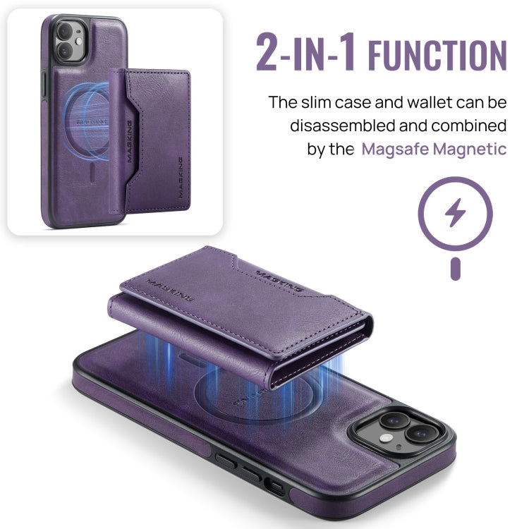 For iPhone 12 / 12 Pro MAGKING K2 Series MagSafe RFID Card Bag Detachable Phone Case(Purple)