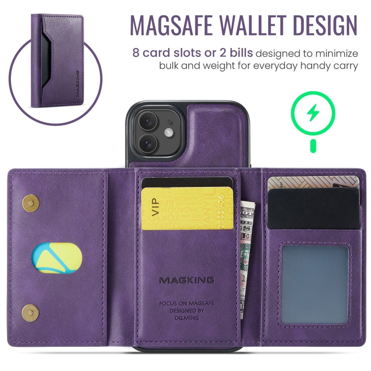 For iPhone 12 / 12 Pro MAGKING K2 Series MagSafe RFID Card Bag Detachable Phone Case(Purple)