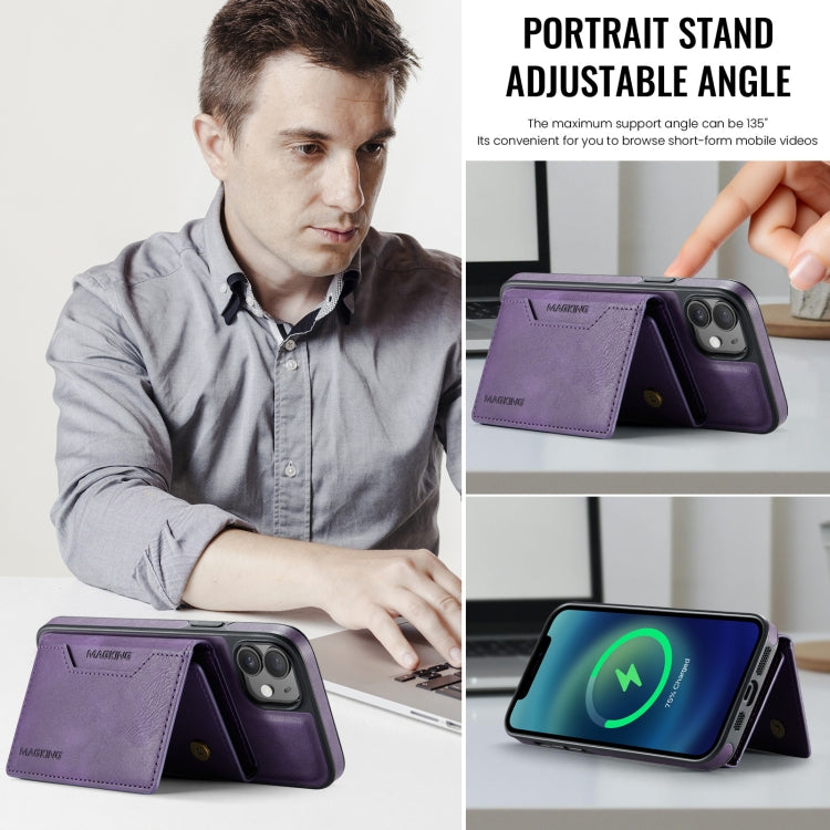For iPhone 12 / 12 Pro MAGKING K2 Series MagSafe RFID Card Bag Detachable Phone Case(Purple)