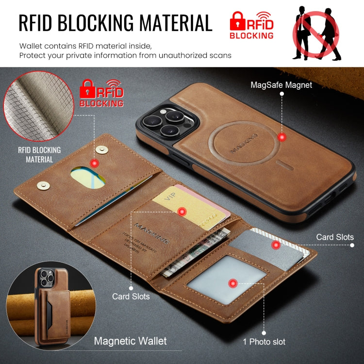 For iPhone 12 Pro Max MAGKING K2 Series MagSafe RFID Card Bag Detachable Phone Case(Brown)