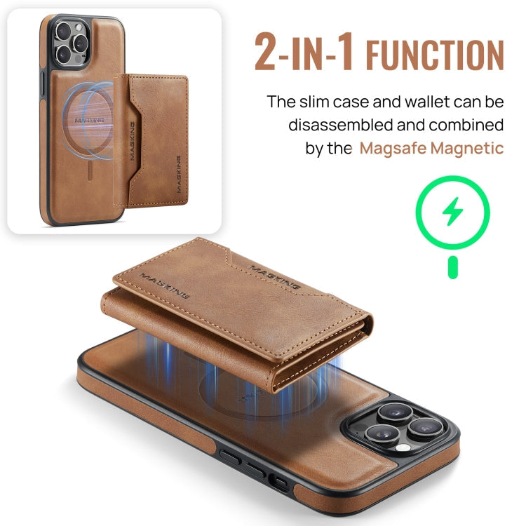For iPhone 12 Pro Max MAGKING K2 Series MagSafe RFID Card Bag Detachable Phone Case(Brown)