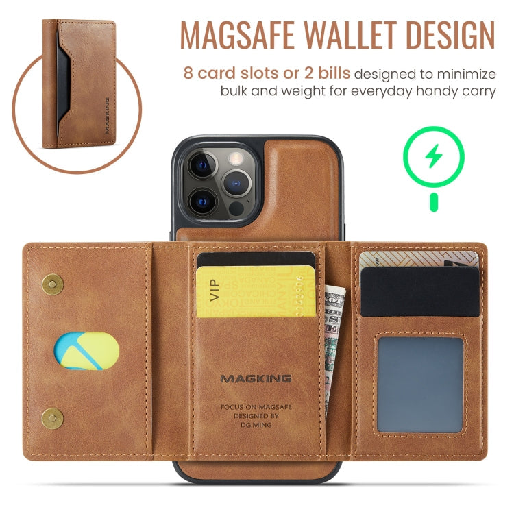 For iPhone 12 Pro Max MAGKING K2 Series MagSafe RFID Card Bag Detachable Phone Case(Brown)