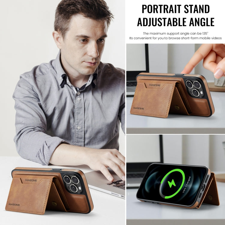 For iPhone 12 Pro Max MAGKING K2 Series MagSafe RFID Card Bag Detachable Phone Case(Brown)