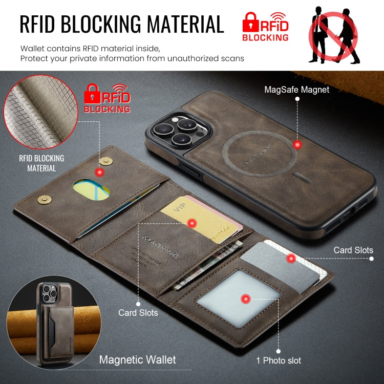 For iPhone 12 Pro Max MAGKING K2 Series MagSafe RFID Card Bag Detachable Phone Case(Coffee)
