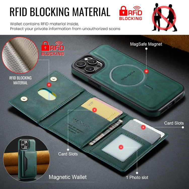 For iPhone 12 Pro Max MAGKING K2 Series MagSafe RFID Card Bag Detachable Phone Case(Green)