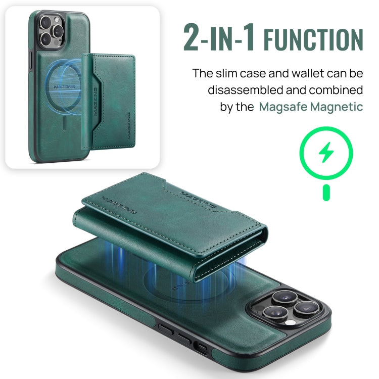 For iPhone 12 Pro Max MAGKING K2 Series MagSafe RFID Card Bag Detachable Phone Case(Green)