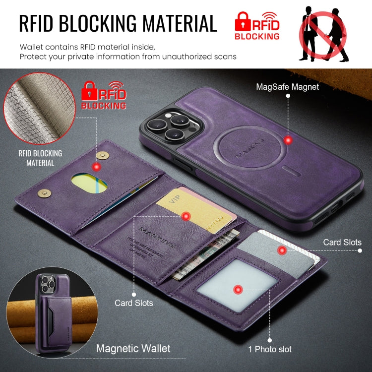 For iPhone 12 Pro Max MAGKING K2 Series MagSafe RFID Card Bag Detachable Phone Case(Purple)