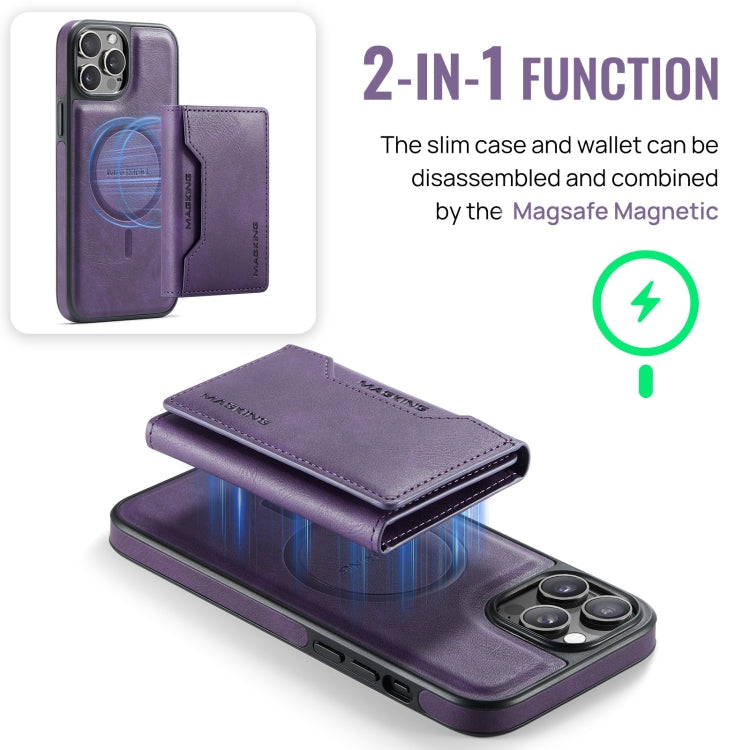 For iPhone 12 Pro Max MAGKING K2 Series MagSafe RFID Card Bag Detachable Phone Case(Purple)