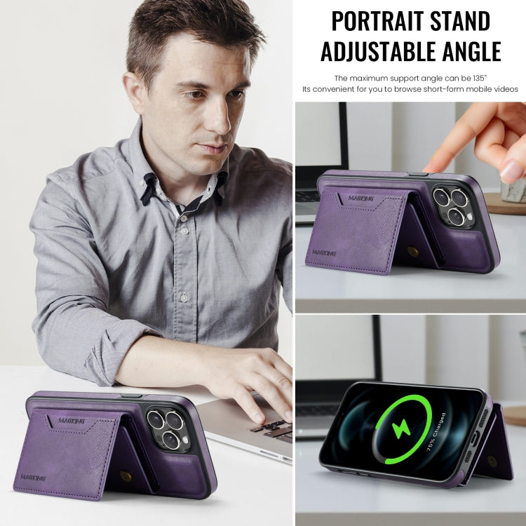 For iPhone 12 Pro Max MAGKING K2 Series MagSafe RFID Card Bag Detachable Phone Case(Purple)
