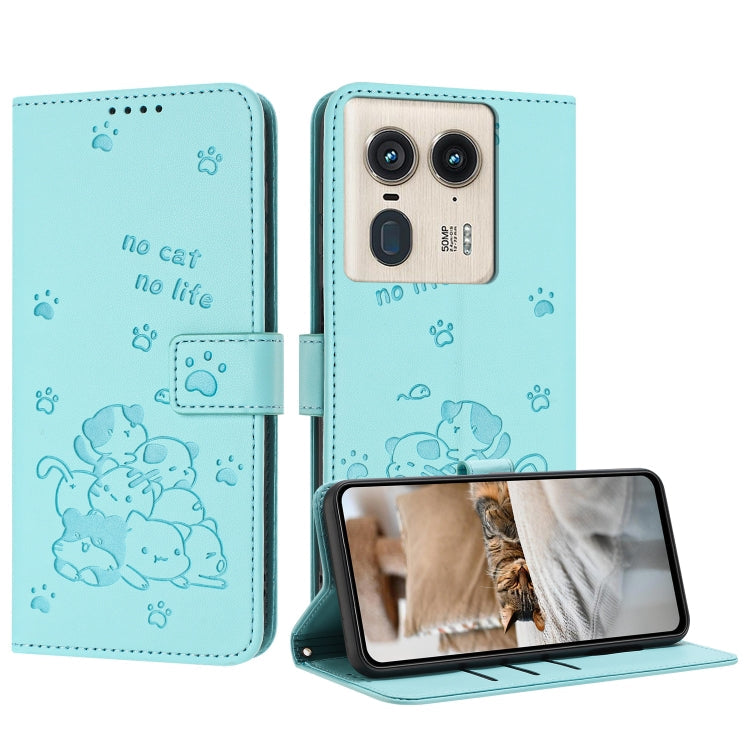 Embossed Kitten Phone Leather Case with Lanyard, For Motorola Moto G85, For Motorola Edge 2024 5G, For Motorola Edge 50 Ultra, For Motorola Edge 50 Pro