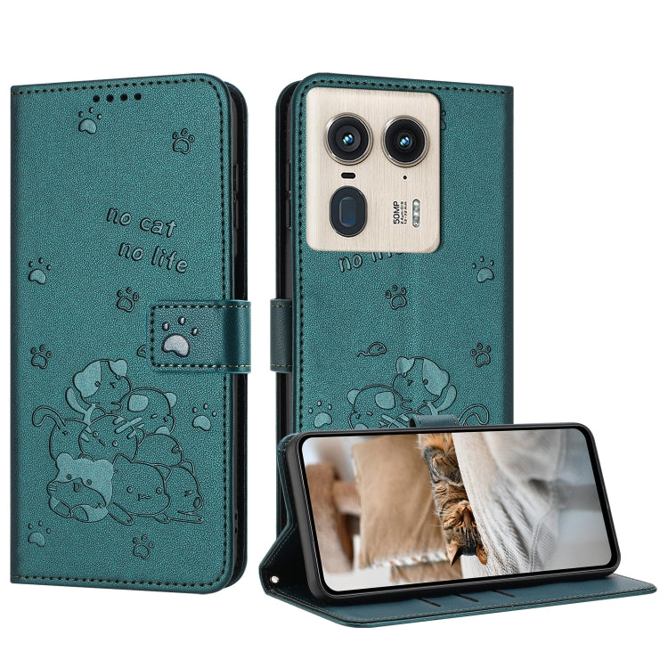 Embossed Kitten Phone Leather Case with Lanyard, For Motorola Moto G85, For Motorola Edge 2024 5G, For Motorola Edge 50 Ultra, For Motorola Edge 50 Pro