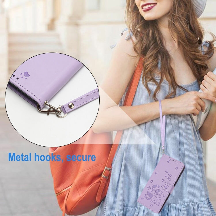 Embossed Kitten Phone Leather Case with Lanyard, For Motorola Moto S50 / Edge 50 Neo, For Motorola Moto G35, For Motorola Moto G55, For Motorola Moto G04 / G24 / G04s