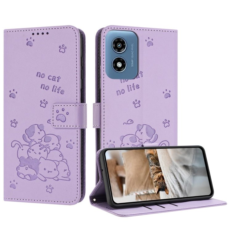 Embossed Kitten Phone Leather Case with Lanyard, For Motorola Moto G Play 4G 2024, For Motorola Moto G Power 5G 2024, For Motorola Moto G84, For Motorola Edge 40 Neo