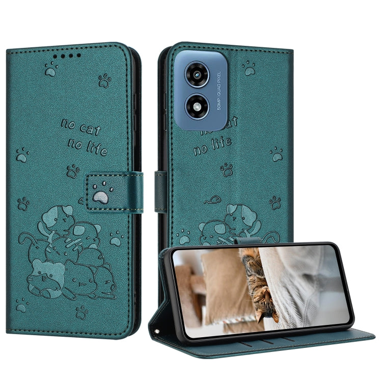 Embossed Kitten Phone Leather Case with Lanyard, For Motorola Moto G Play 4G 2024, For Motorola Moto G Power 5G 2024, For Motorola Moto G84, For Motorola Edge 40 Neo