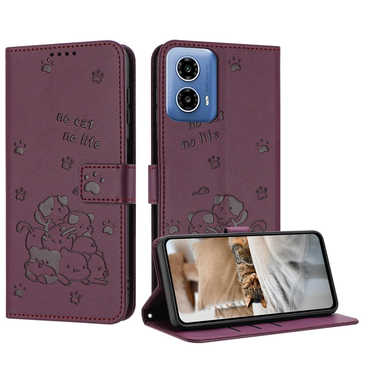 Embossed Kitten Phone Leather Case with Lanyard, For Motorola Edge 50 Fusion, For Motorola Moto G 5G 2024, For Motorola Moto G Stylus 5G 2024, For Motorola Moto G34