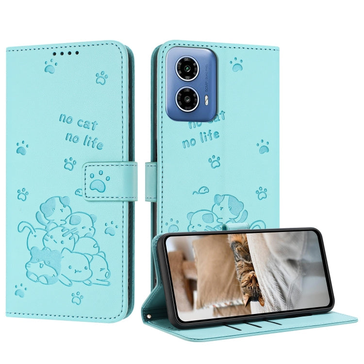 Embossed Kitten Phone Leather Case with Lanyard, For Motorola Moto S50 / Edge 50 Neo, For Motorola Moto G35, For Motorola Moto G55, For Motorola Moto G04 / G24 / G04s