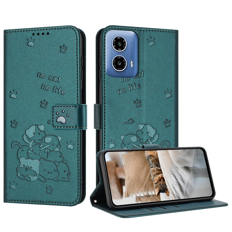 Embossed Kitten Phone Leather Case with Lanyard, For Motorola Moto S50 / Edge 50 Neo, For Motorola Moto G35, For Motorola Moto G55, For Motorola Moto G04 / G24 / G04s