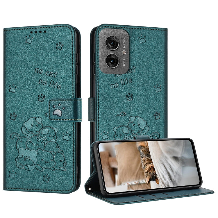Embossed Kitten Phone Leather Case with Lanyard, For Motorola Moto S50 / Edge 50 Neo, For Motorola Moto G35, For Motorola Moto G55, For Motorola Moto G04 / G24 / G04s
