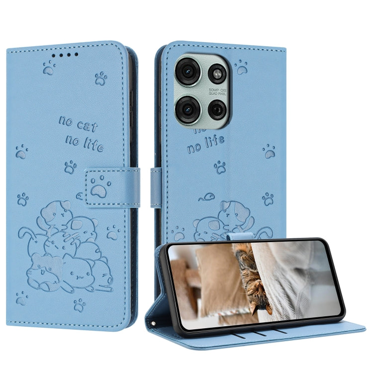 Embossed Kitten Phone Leather Case with Lanyard, For Motorola Moto G15, For Motorola Moto G 5G 2025, For Motorola Moto G Power / G Play 2025, For Motorola Moto G75