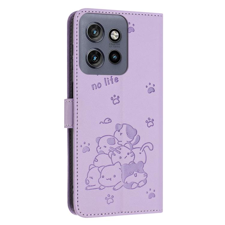 Embossed Kitten Phone Leather Case with Lanyard, For Motorola Moto G15, For Motorola Moto G 5G 2025, For Motorola Moto G Power / G Play 2025, For Motorola Moto G75