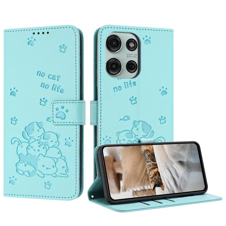 Embossed Kitten Phone Leather Case with Lanyard, For Motorola Edge 70 5G, For Motorola Moto G06 4G, For Motorola Moto G86 5G, For Motorola Moto G56 5G