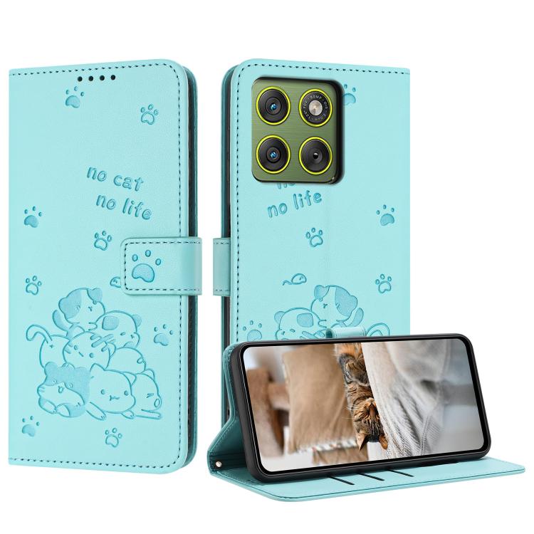 Embossed Kitten Phone Leather Case with Lanyard, For Motorola Edge 70 5G, For Motorola Moto G06 4G, For Motorola Moto G86 5G, For Motorola Moto G56 5G