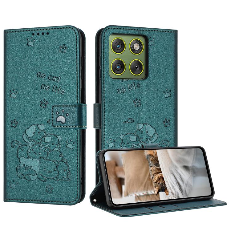 Embossed Kitten Phone Leather Case with Lanyard, For Motorola Edge 70 5G, For Motorola Moto G06 4G, For Motorola Moto G86 5G, For Motorola Moto G56 5G