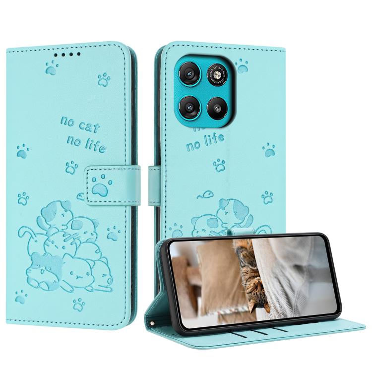 Embossed Kitten Phone Leather Case with Lanyard, For Motorola Edge 70 Pro 5G, For Motorola Moto G17 / G17 Power 4G, For Motorola Edge 70 Fusion 5G, For Motorola Moto G67 Power / G57 Power