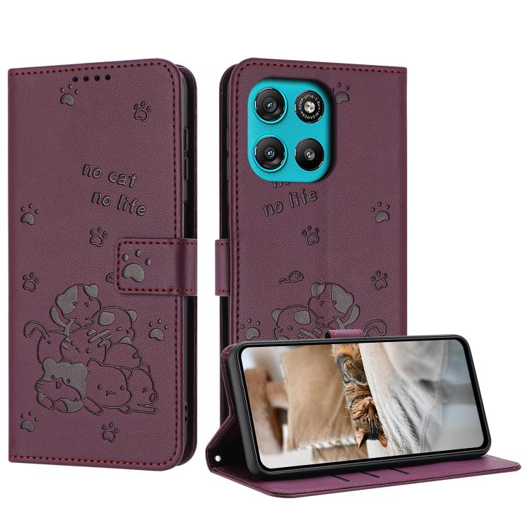 Embossed Kitten Phone Leather Case with Lanyard, For Motorola Edge 70 Pro 5G, For Motorola Moto G17 / G17 Power 4G, For Motorola Edge 70 Fusion 5G, For Motorola Moto G67 Power / G57 Power
