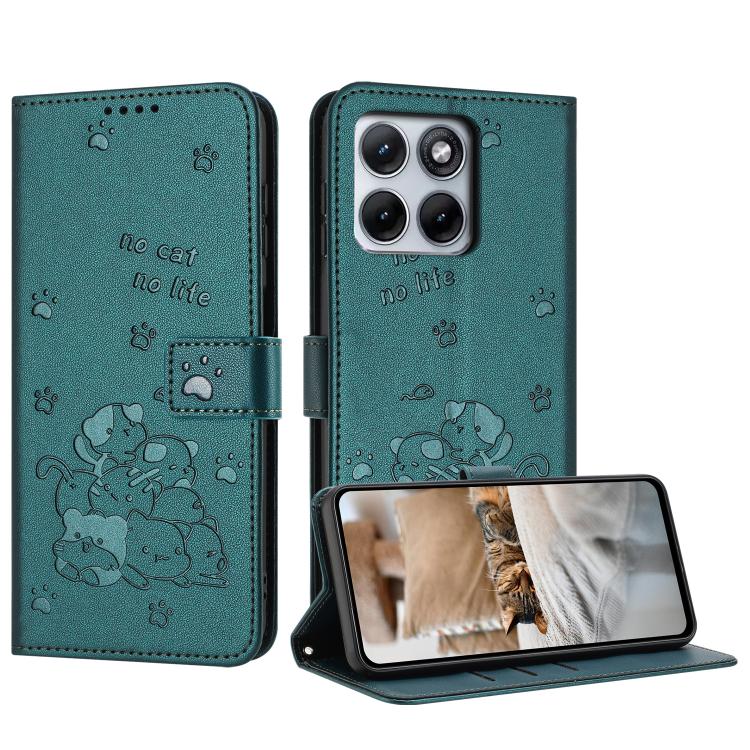 Embossed Kitten Phone Leather Case with Lanyard, For Motorola Edge 70 Pro 5G, For Motorola Moto G17 / G17 Power 4G, For Motorola Edge 70 Fusion 5G, For Motorola Moto G67 Power / G57 Power