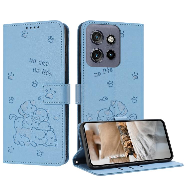 Embossed Kitten Phone Leather Case with Lanyard, For Motorola Edge 70 Pro 5G, For Motorola Moto G17 / G17 Power 4G, For Motorola Edge 70 Fusion 5G, For Motorola Moto G67 Power / G57 Power