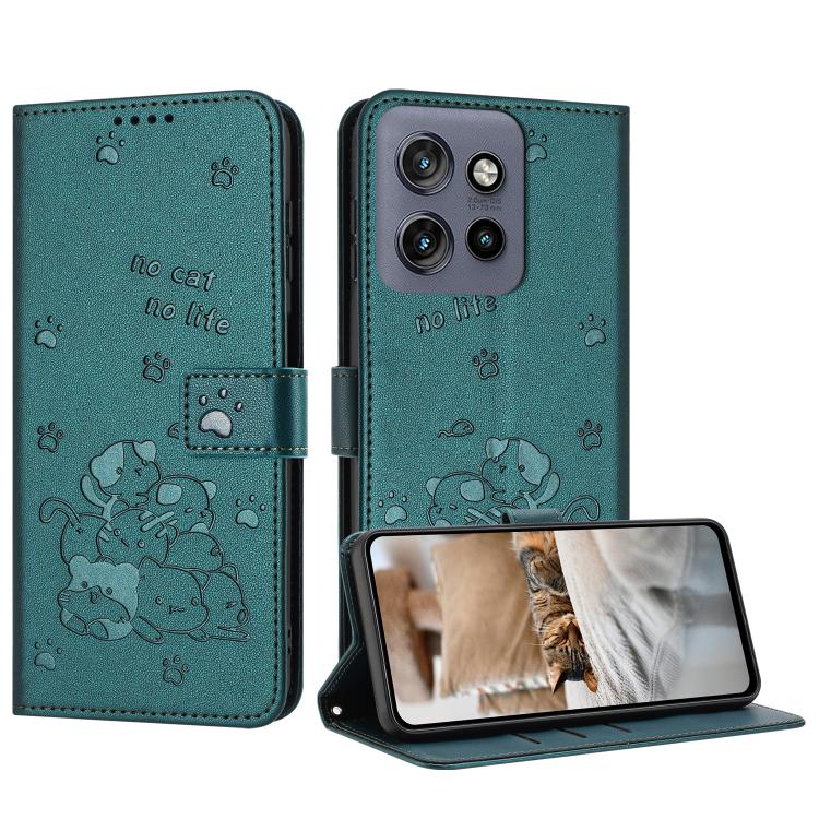 Embossed Kitten Phone Leather Case with Lanyard, For Motorola Edge 70 Pro 5G, For Motorola Moto G17 / G17 Power 4G, For Motorola Edge 70 Fusion 5G, For Motorola Moto G67 Power / G57 Power