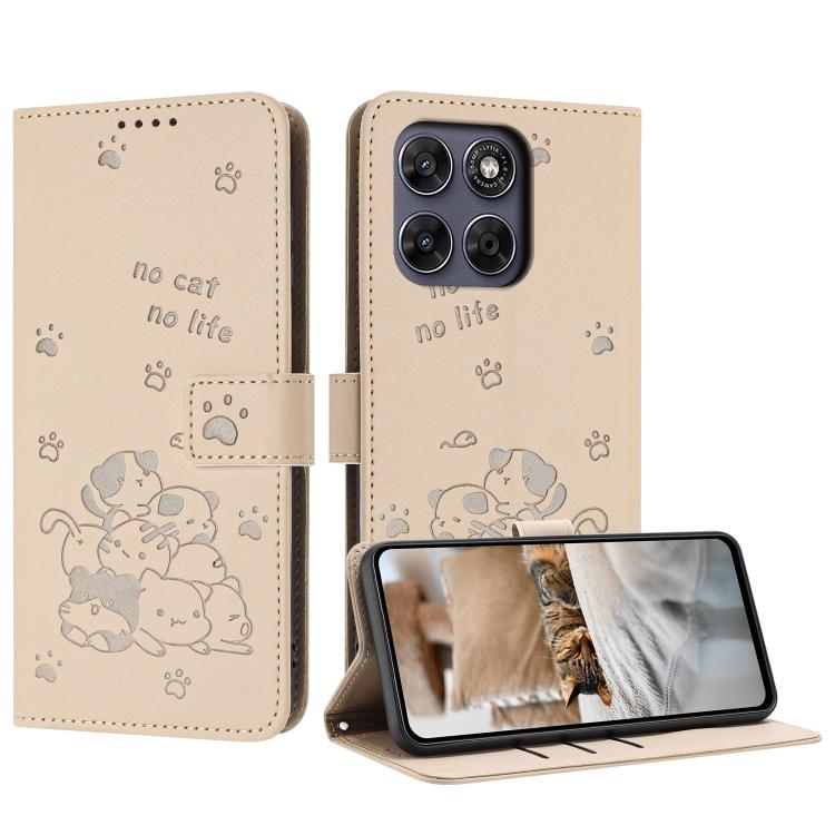 Embossed Kitten Phone Leather Case with Lanyard, For Motorola Edge 70 Max 5G, For Motorola Moto G Max / G87 / G77 5G, For Motorola Edge 5G 2026, For Motorola Moto G37 / G37 Power / G47