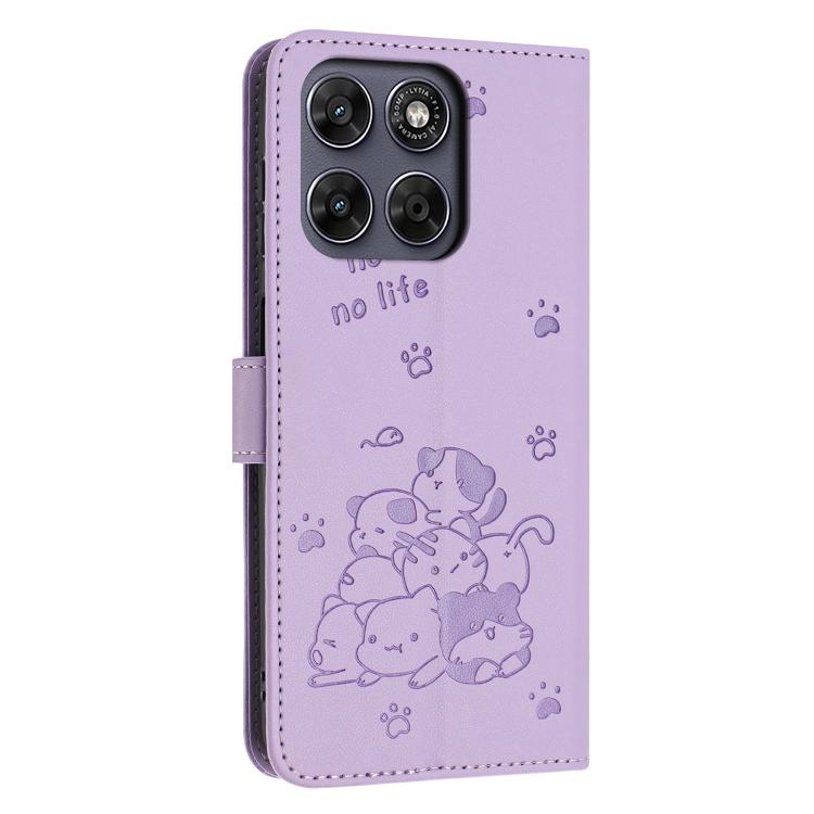 Embossed Kitten Phone Leather Case with Lanyard, For Motorola Edge 70 Pro 5G, For Motorola Moto G17 / G17 Power 4G, For Motorola Edge 70 Fusion 5G, For Motorola Moto G67 Power / G57 Power
