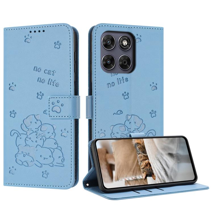 Embossed Kitten Phone Leather Case with Lanyard, For Motorola Edge 70 Pro 5G, For Motorola Moto G17 / G17 Power 4G, For Motorola Edge 70 Fusion 5G, For Motorola Moto G67 Power / G57 Power