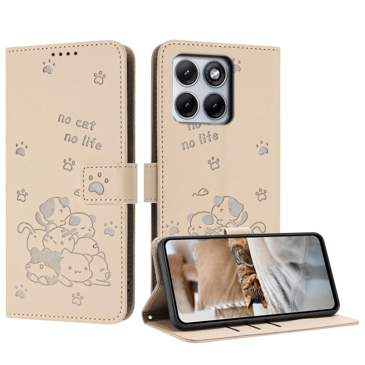 Embossed Kitten Phone Leather Case with Lanyard, For Motorola Edge 70 Max 5G, For Motorola Moto G Max / G87 / G77 5G, For Motorola Edge 5G 2026, For Motorola Moto G37 / G37 Power / G47