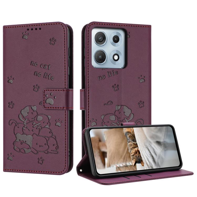Embossed Kitten Phone Leather Case with Lanyard, For Motorola Edge 70 Max 5G, For Motorola Moto G Max / G87 / G77 5G, For Motorola Edge 5G 2026, For Motorola Moto G37 / G37 Power / G47