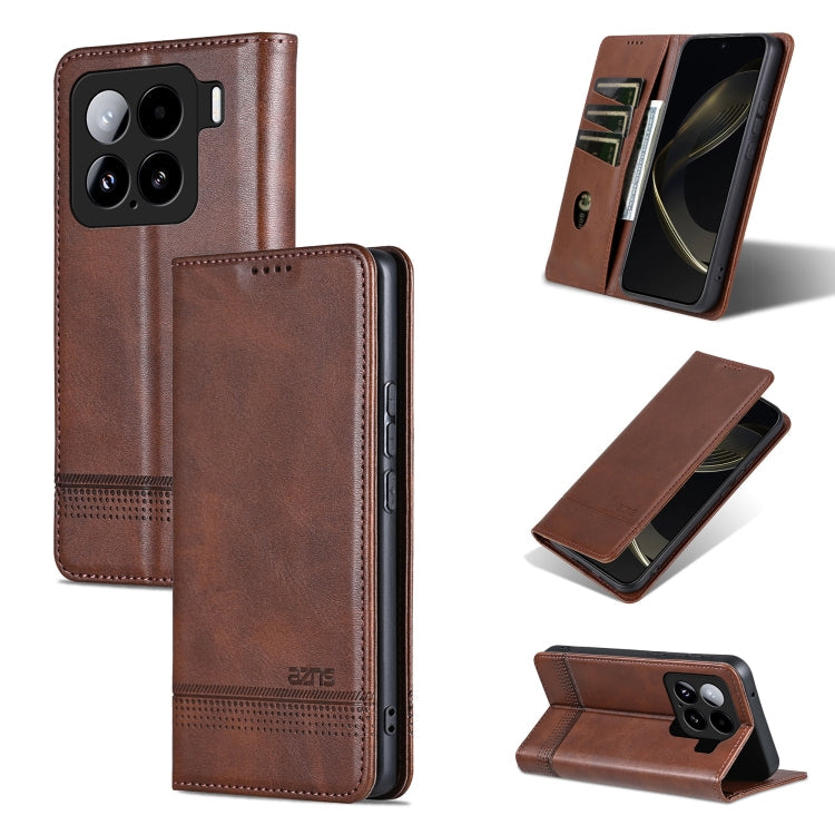 For Xiaomi 15 AZNS Magnetic Calf Texture Flip Leather Phone Case(Dark Brown)