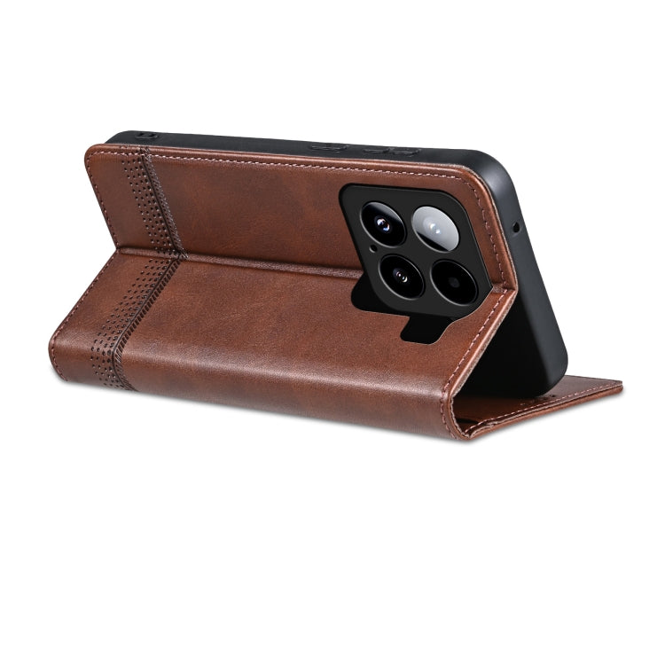 For Xiaomi 15 AZNS Magnetic Calf Texture Flip Leather Phone Case(Dark Brown)
